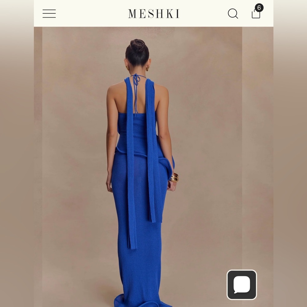 Meshki Cobalt Halter High-Low Ruffle Gown - Picture 3 of 5